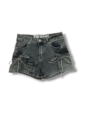 VIP Jeans Grey Mini Distressed Denim Cargo Shorts | Size 0